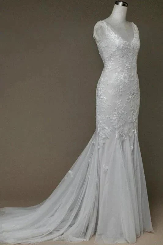 Amazing V-neck Appliques Mermaid Elegant Wedding Dresses - Image 3