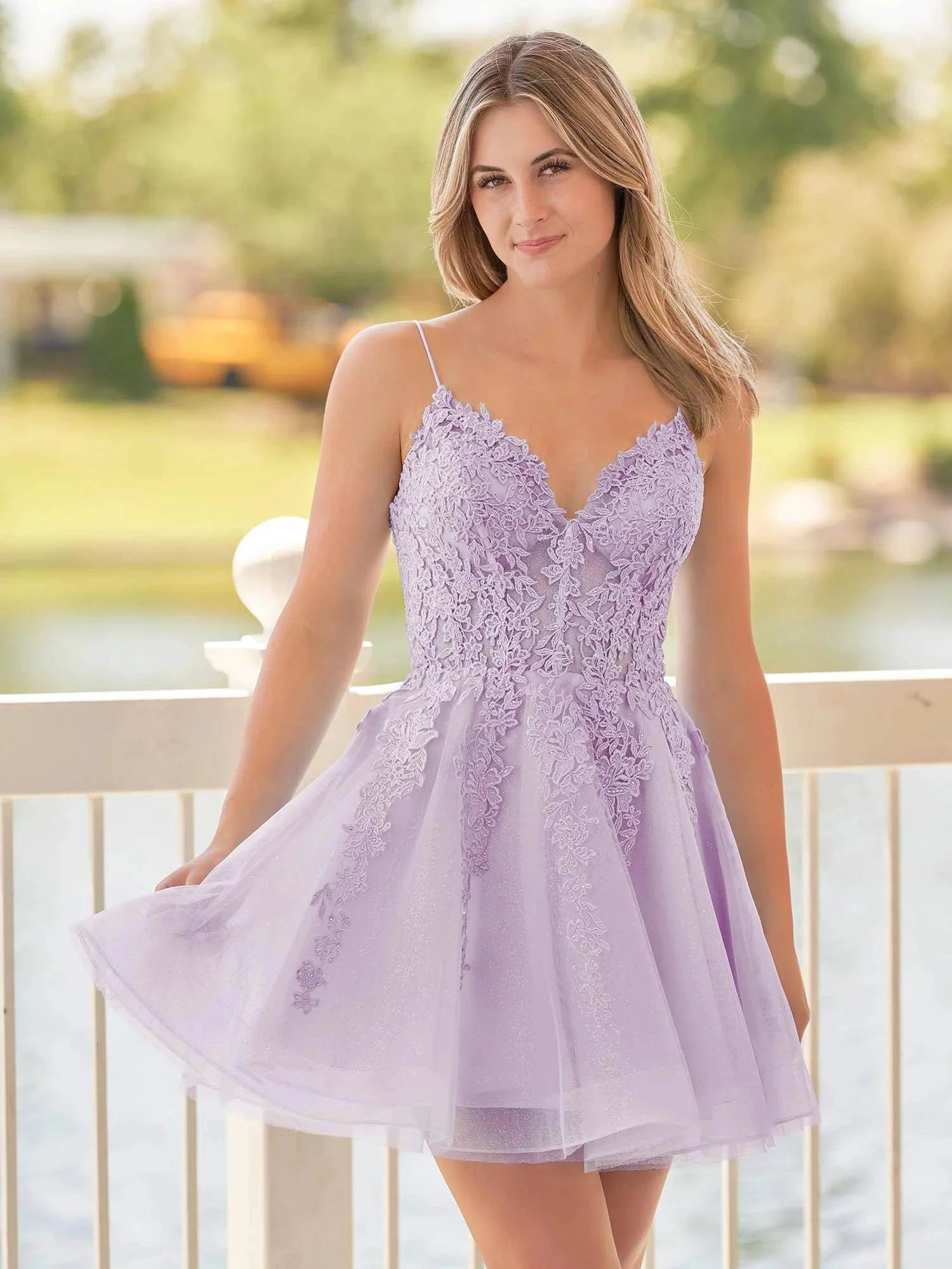 A-Line Spaghetti-Straps Sky Blue Lace Homecoming Dress With Appliques - Image 7