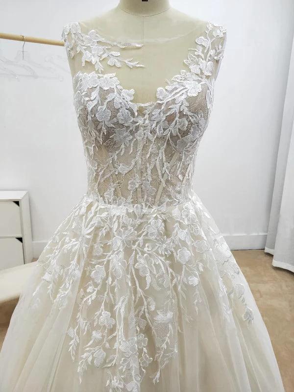 A-line Floral Applique Beach Wedding Dresses Backless Wedding Gown  WD467 - Image 4