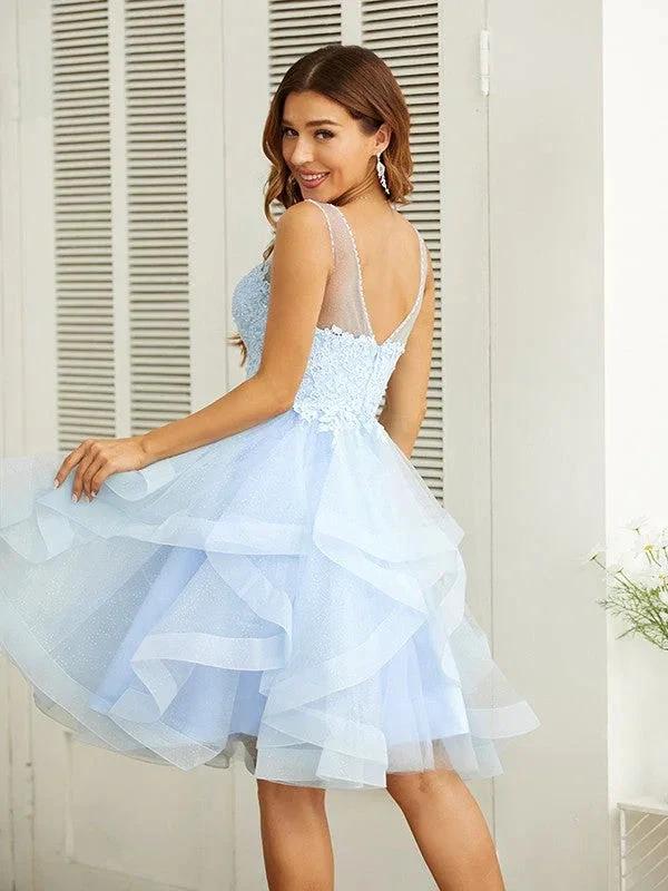Applique V-neck Knee-Length Dresses SYH58 - Image 2