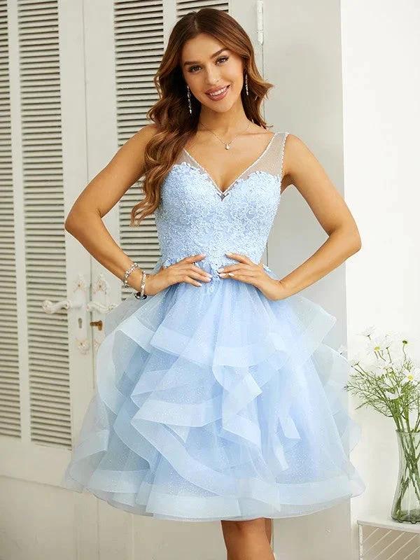 Applique V-neck Knee-Length Dresses SYH58 - Image 3