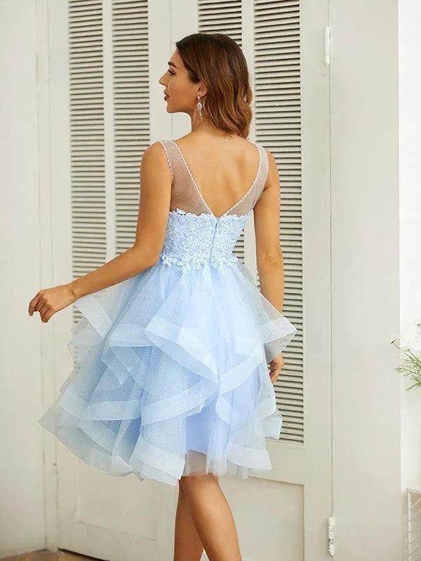 Applique V-neck Knee-Length Dresses SYH58 - Image 4