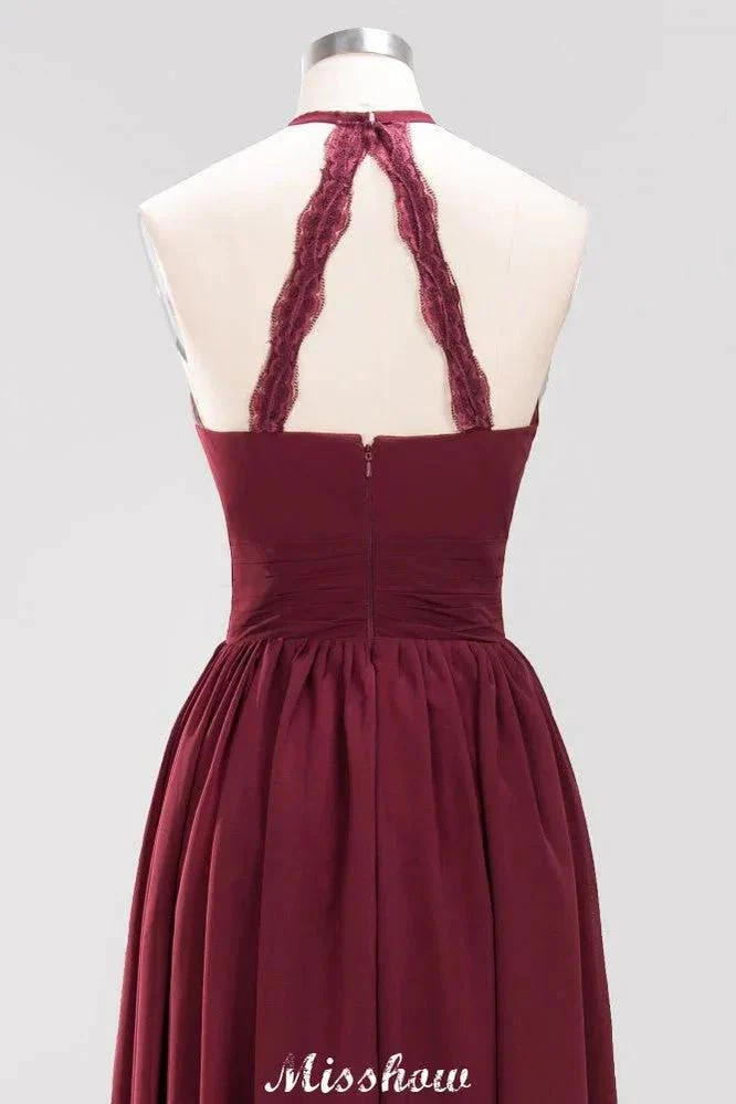 Appliques Halter Sleeveless Floor-Length Bridesmaid Dresses with Ruffles A-line Chiffon Evening Maxi Dress - Image 10