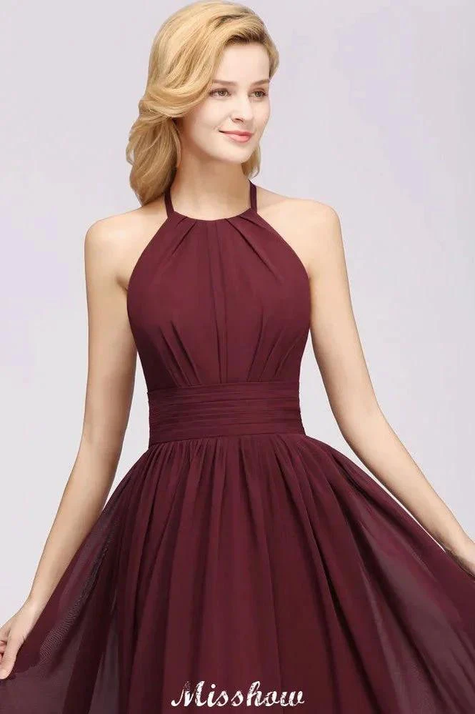 Appliques Halter Sleeveless Floor-Length Bridesmaid Dresses with Ruffles A-line Chiffon Evening Maxi Dress - Image 4