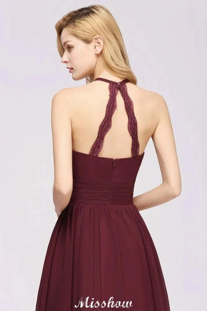 Appliques Halter Sleeveless Floor-Length Bridesmaid Dresses with Ruffles A-line Chiffon Evening Maxi Dress - Image 5
