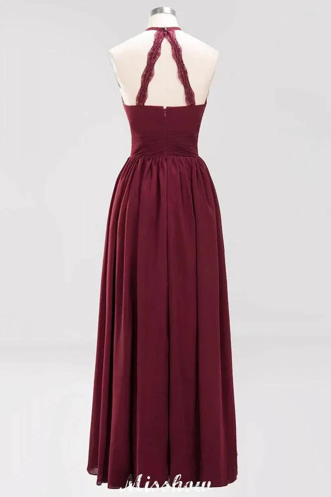Appliques Halter Sleeveless Floor-Length Bridesmaid Dresses with Ruffles A-line Chiffon Evening Maxi Dress - Image 8