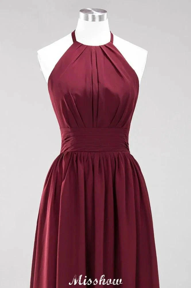 Appliques Halter Sleeveless Floor-Length Bridesmaid Dresses with Ruffles A-line Chiffon Evening Maxi Dress - Image 9