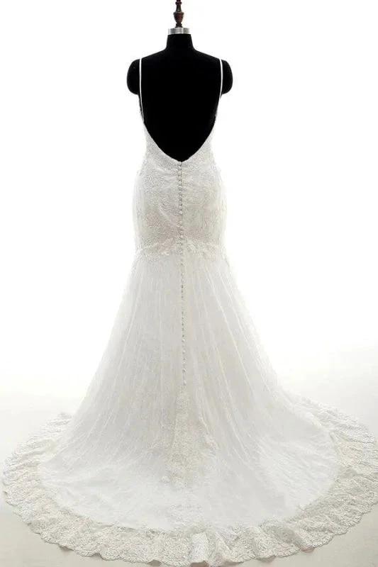 Appliques Spaghetti Strap Mermaid Elegant Wedding Dresses - Image 2