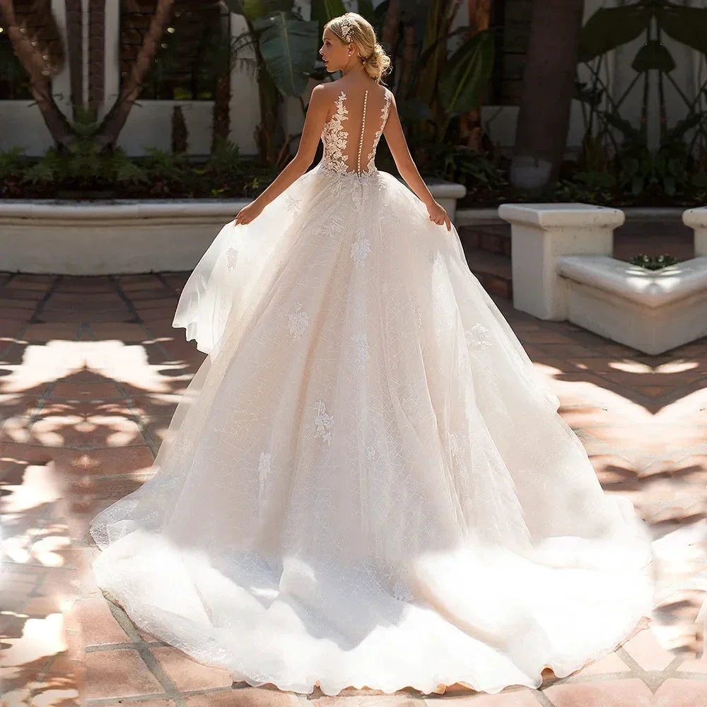 Appliques Vestido De Noiva Deep V-neck Backless Vestidos De Novia Sleeveless Wedding Dresses Lace Robe De Mariée - Image 2