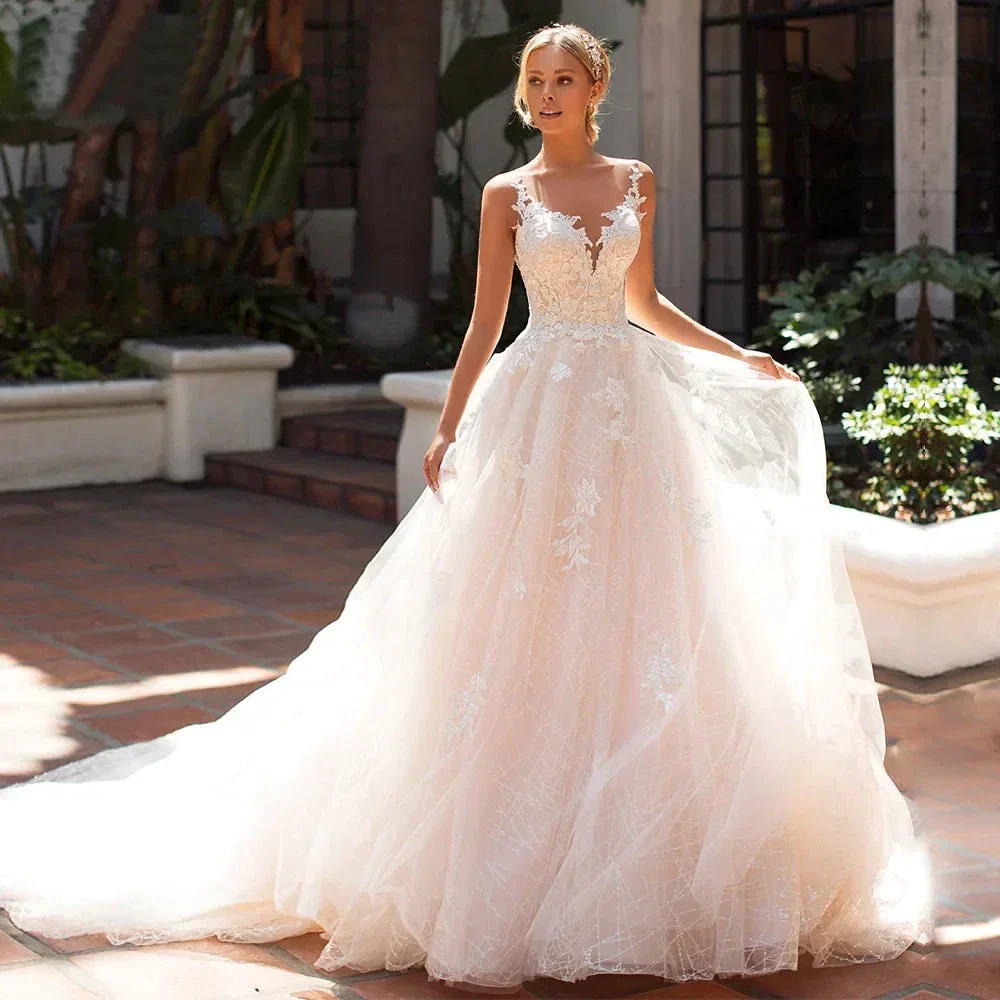 Appliques Vestido De Noiva Deep V-neck Backless Vestidos De Novia Sleeveless Wedding Dresses Lace Robe De Mariée - Image 3