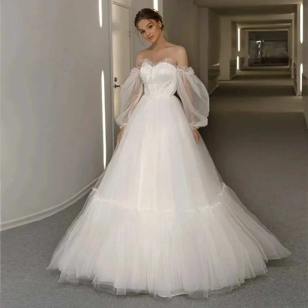 Appliques Vestido De Noiva Sexy Backless A Line Vestidos De Novia Bishop Sleeve Wedding Dresses Lace Robe De Mariée - Image 3