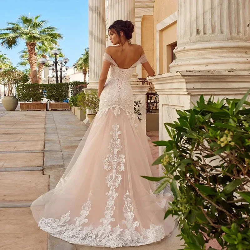 Appliques Vestido De Noiva Sexy Backless Mermaid Vestidos De Novia Off The Shoulder Lace Up Wedding Dresses Lace Robe De Mariée - Image 2