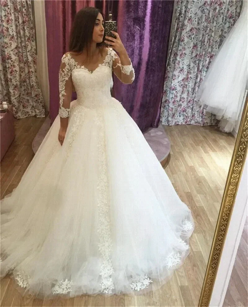 Appliques Vestido De Noiva Sexy V-Neck Arabic Wedding Dress 2023 Lace Skirt Plus Size Robe De Marie - Image 2