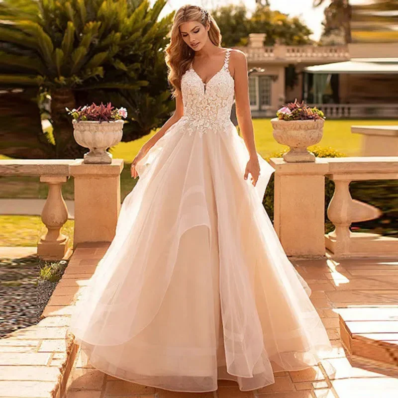 Appliques Vestido De Noiva Sexy V-neck Vestidos De Novia Spaghetti Straps Wedding Dresses Lace Robe De Mariée - Image 3