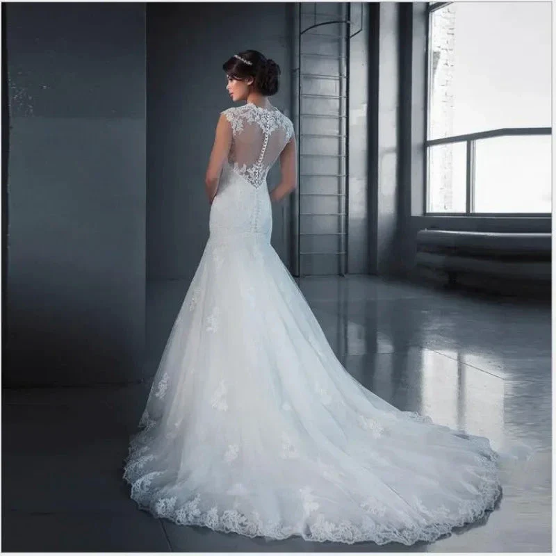 Appliques Vestido De Noiva Vintage Backless Mermaid Wedding Dresses O-neck Vestidos De Novia Lace Robe De Mariée - Image 2