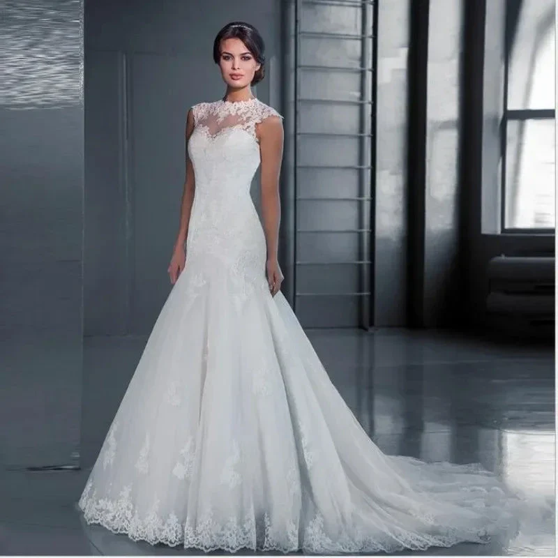 Appliques Vestido De Noiva Vintage Backless Mermaid Wedding Dresses O-neck Vestidos De Novia Lace Robe De Mariée - Image 3