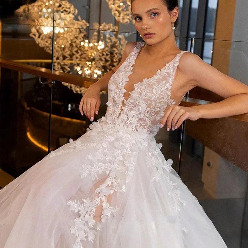 Appliques Wedding Dresses For Women Sexy Backless V-neck Bridal Gown Spaghetti Strap Elegant Bohemian Princess Dress - Image 2