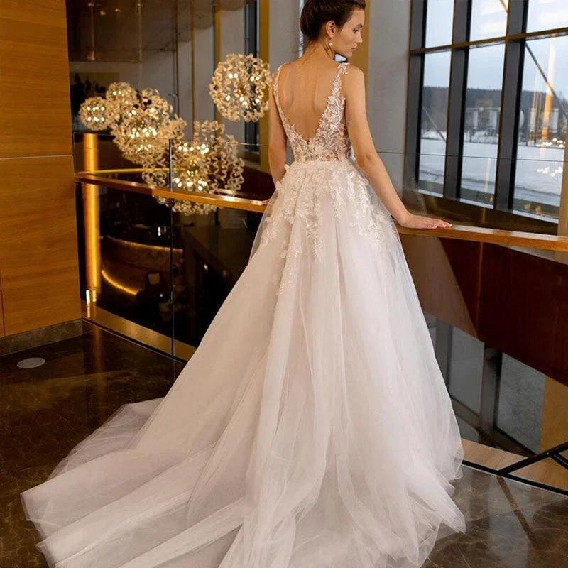 Appliques Wedding Dresses For Women Sexy Backless V-neck Bridal Gown Spaghetti Strap Elegant Bohemian Princess Dress - Image 3