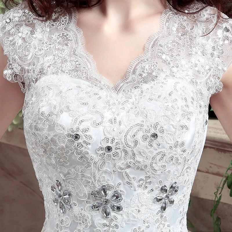 Applqiues Vestido De Noiva Cap Sleeve Wedding Dresses V-neck Vestidos De Novia - Image 5