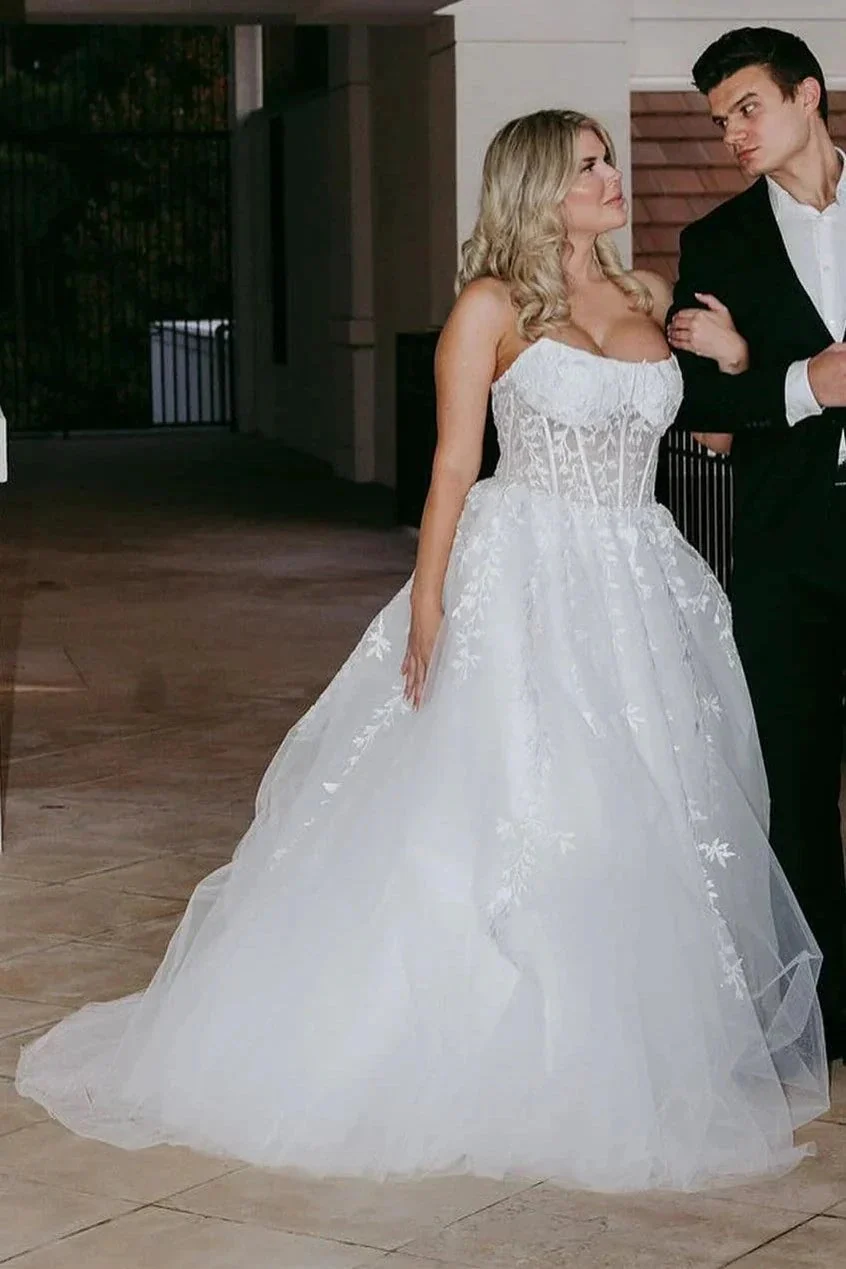 Nell | Aqua Blue Appliques Strapless A-Line Long Prom Dress - Image 3
