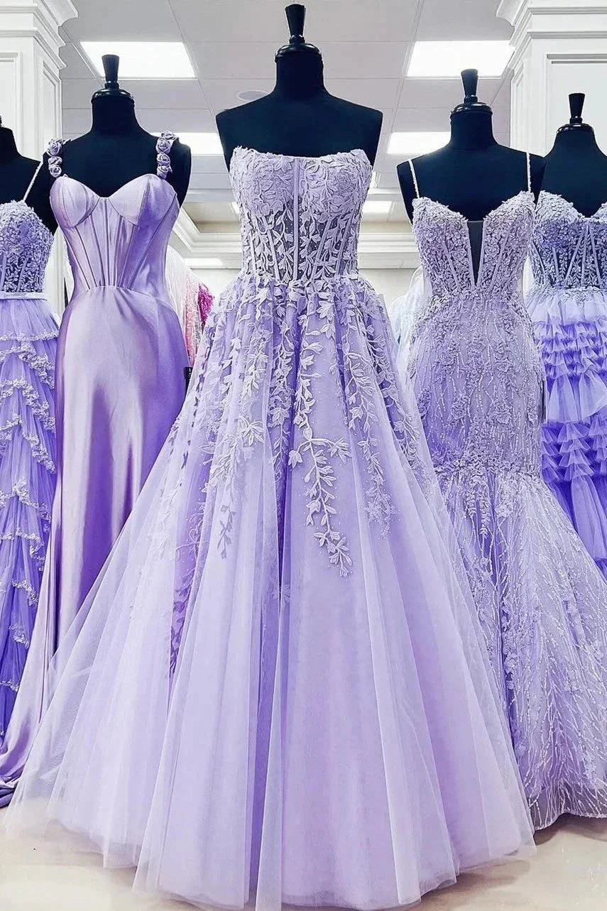 Nell | Aqua Blue Appliques Strapless A-Line Long Prom Dress - Image 4