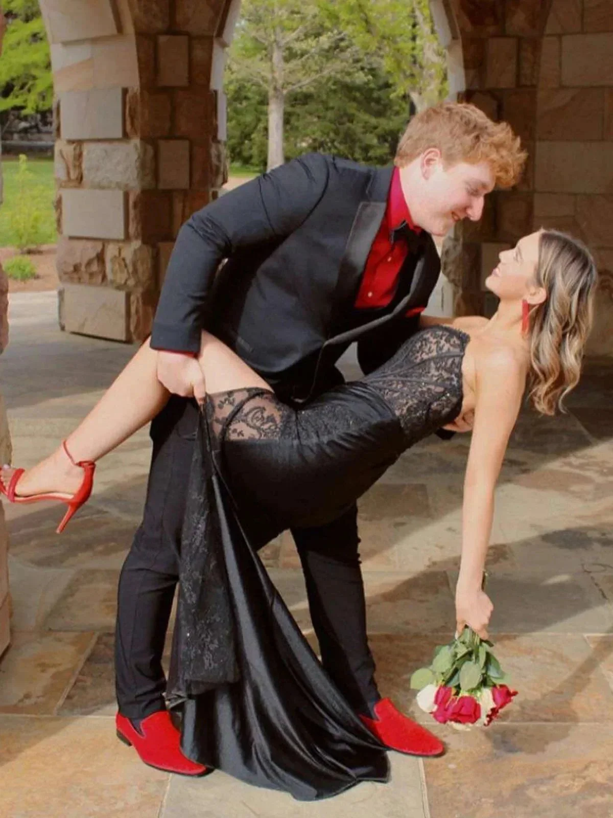 Arabelle | Mermaid Strapless Black Appliques Long Prom Dress with Slit - Image 2