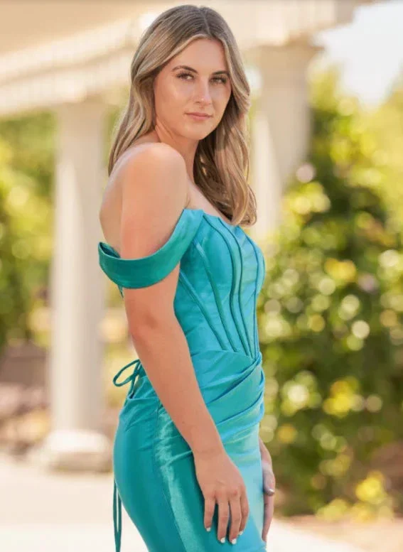Sheath Off the Shoulder Short Satin Homecoming Dress - Image 7