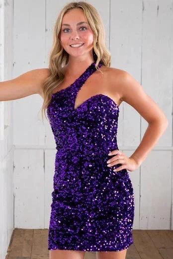 Sheath Asymmetrical One Shoulder Sequins Homecoming Dress - Image 6