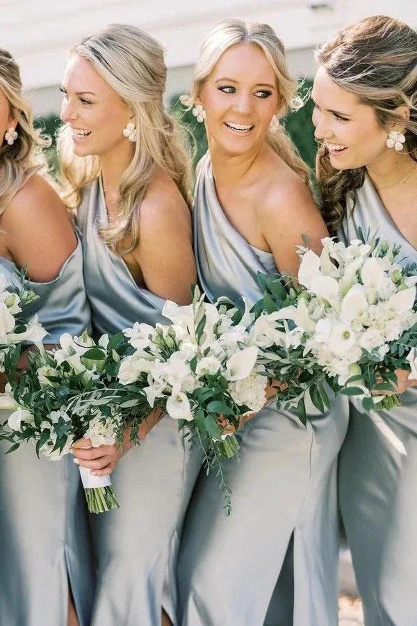 Asymmetrical Ruffle One Shoulder Bridesmaid Dresses with Slit BD141 - Image 2