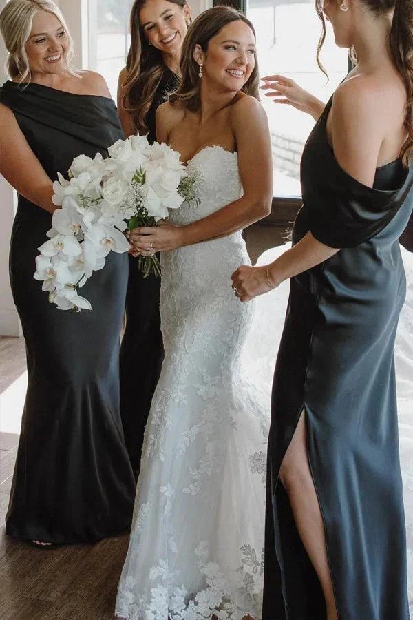 Asymmetrical Ruffle One Shoulder Bridesmaid Dresses with Slit BD141 - Image 4
