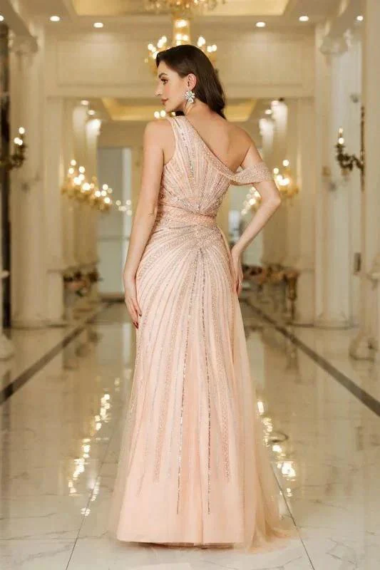 Asymmetrical Tulle Beadings Prom Dress with Side Slit Sleeveless Floor Length Special Occasion Dress - Image 3