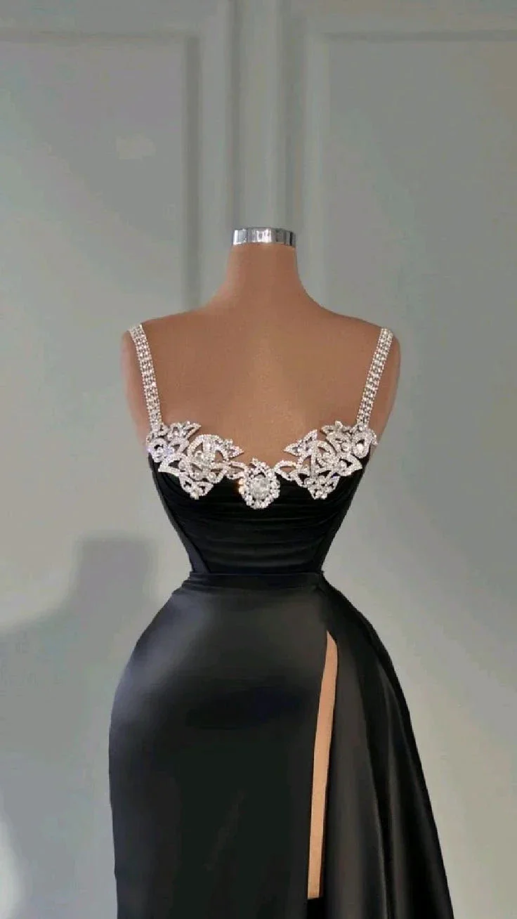 Attractive Black Long Evening Dress With High Slit Y4356 - Image 2