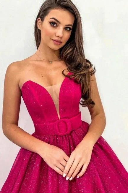 Attractive Fuchsia A-line Sweetheart Strapless Sequined Prom Dress - Image 2