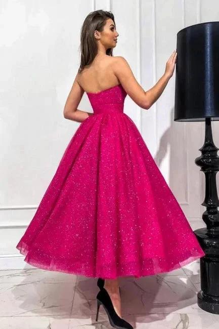 Attractive Fuchsia A-line Sweetheart Strapless Sequined Prom Dress - Image 3