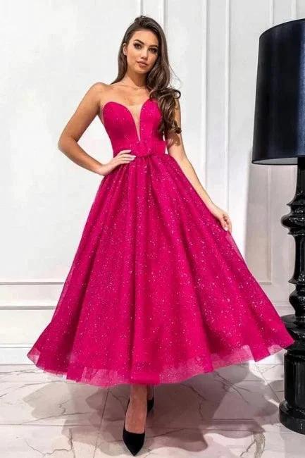 Attractive Fuchsia A-line Sweetheart Strapless Sequined Prom Dress - Image 4