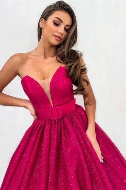Attractive Fuchsia A-line Sweetheart Strapless Sequined Prom Dress - Image 5