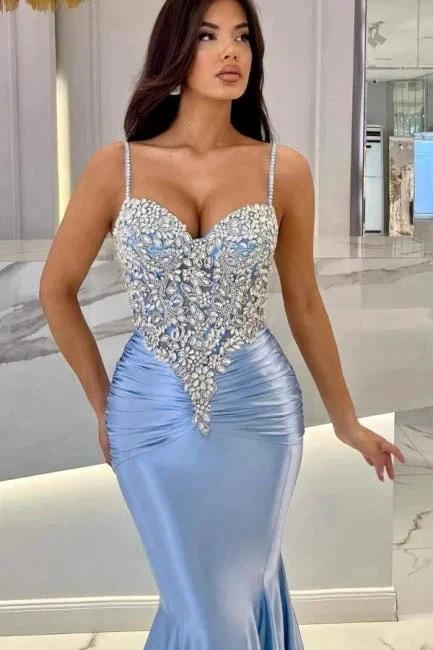 Attractive Long Mermaid Spaghetti Straps Lace Prom Dress with Train - Image 2