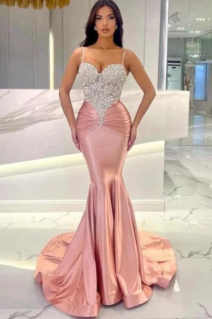 Attractive Long Mermaid Spaghetti Straps Lace Prom Dress with Train - Image 3