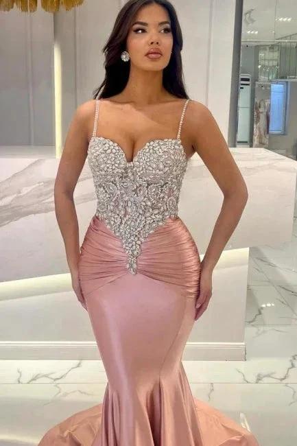 Attractive Long Mermaid Spaghetti Straps Lace Prom Dress with Train - Image 4