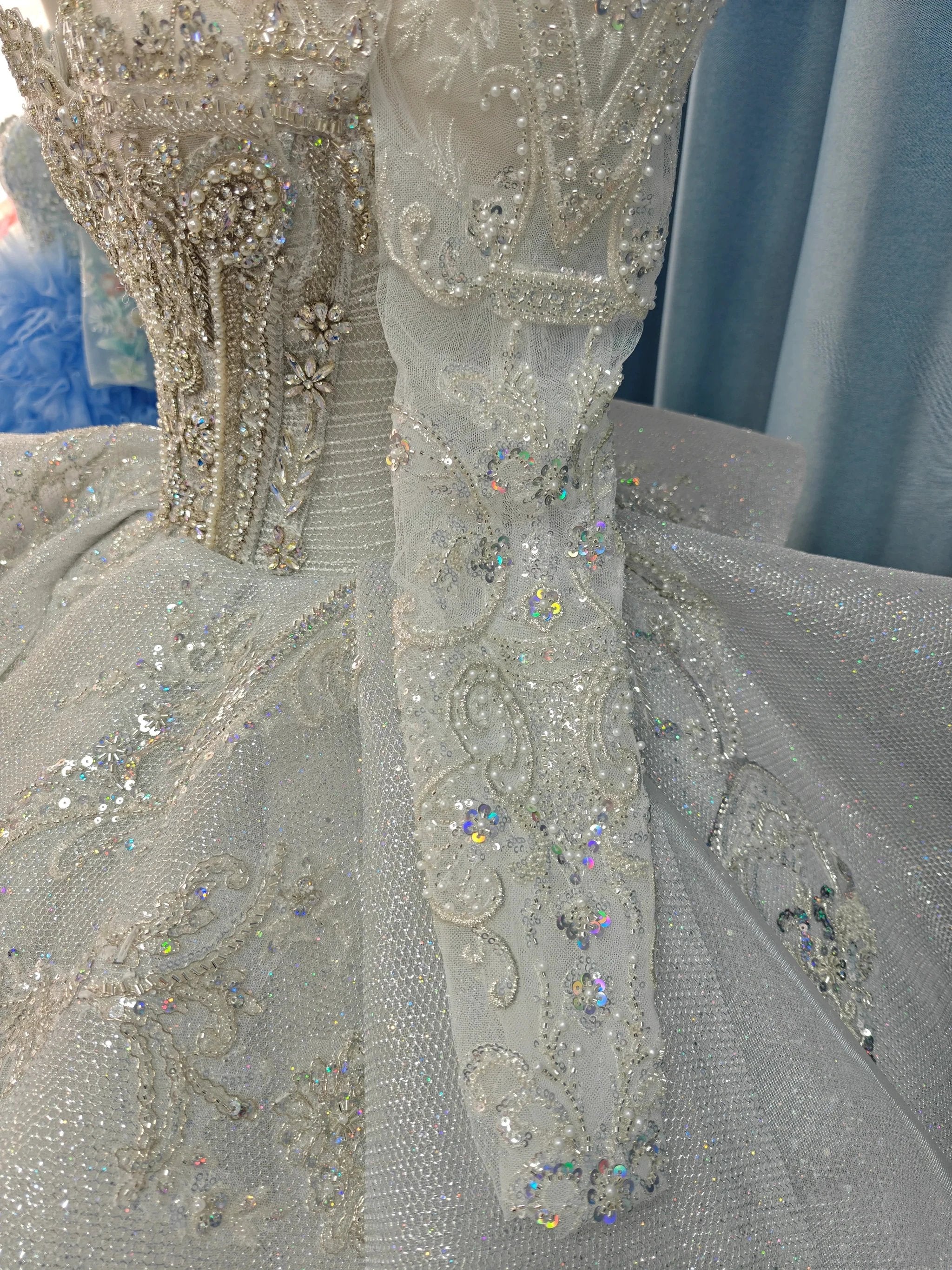Gorgeous High-Neck Sequin Ball Gown Wedding Dress with Crystal Embroidery & Sheer Long Sleeves Ye-2021 - Image 3