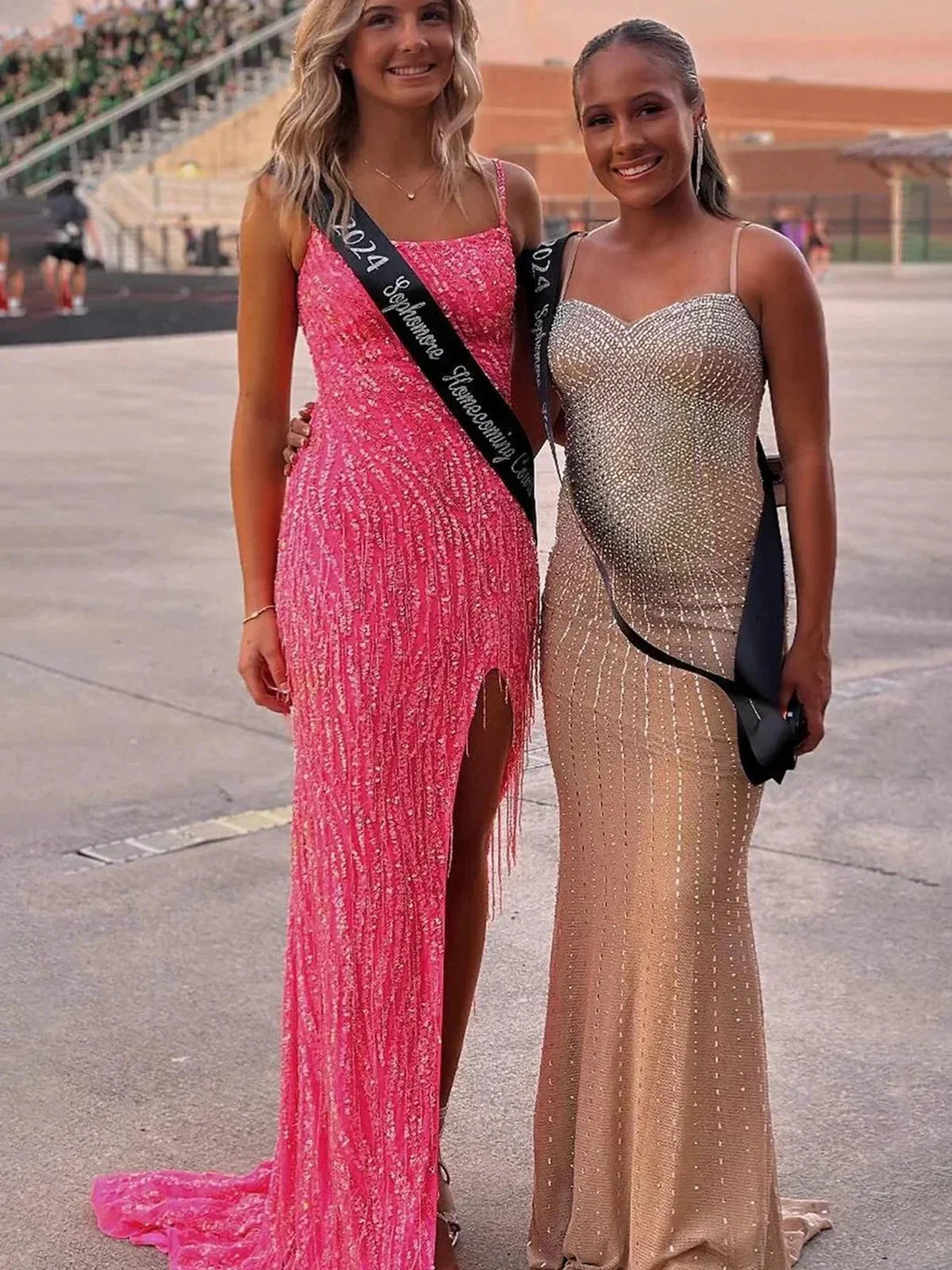 Aurum | Scoop Neck Hot Pink Mermaid Sequins Long Prom Dresses with Beading - Image 6