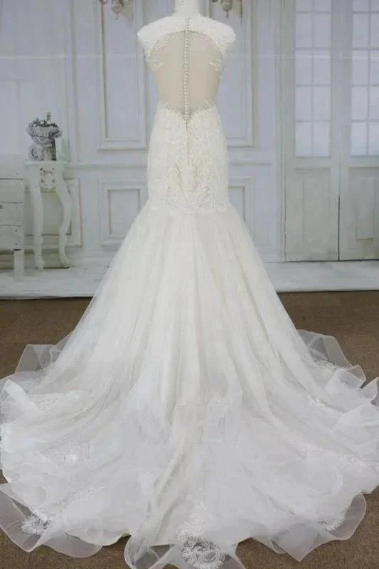 Awesome Appliques Tulle Mermaid Elegant Wedding Dresses - Image 2