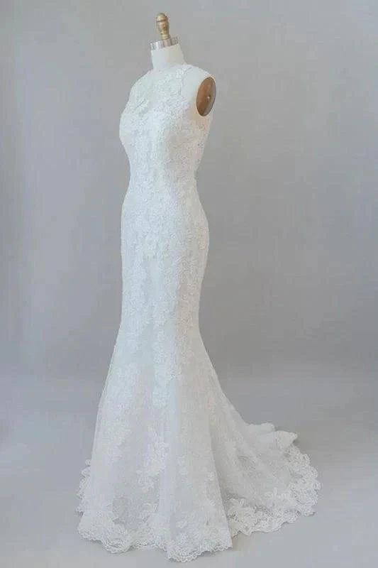 Awesome Illusion Lace Mermaid Elegant Wedding Dresses - Image 3