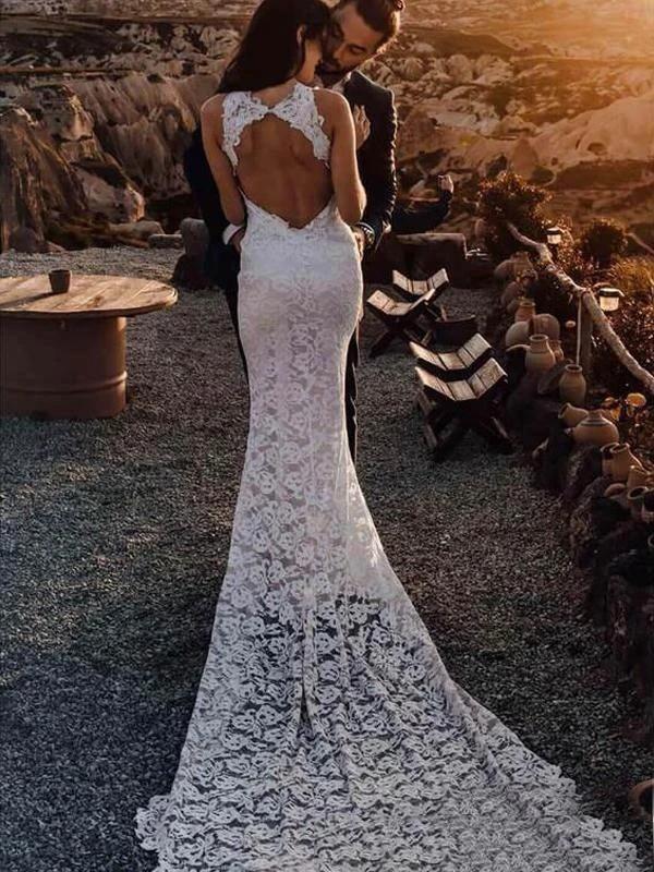 Awesome Lace Open Back Beach Mermaid Elegant Wedding Dresses - Image 2