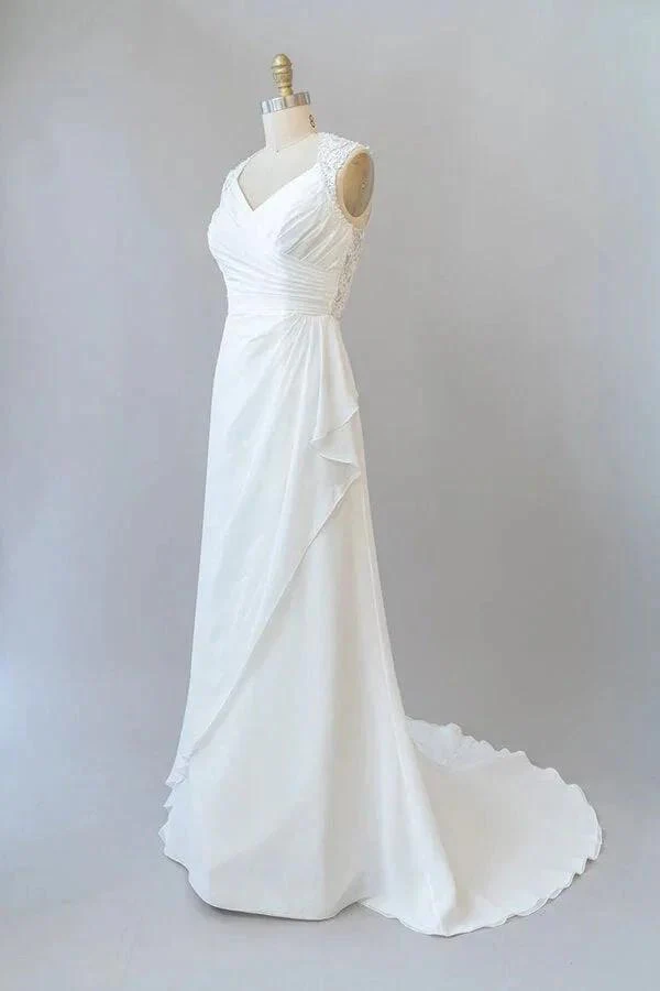 Awesome Long Sheath Lace Chiffon Backless Wedding Dress - Image 3