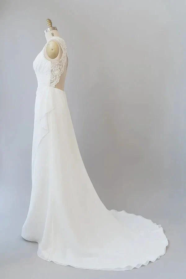 Awesome Long Sheath Lace Chiffon Backless Wedding Dress - Image 4