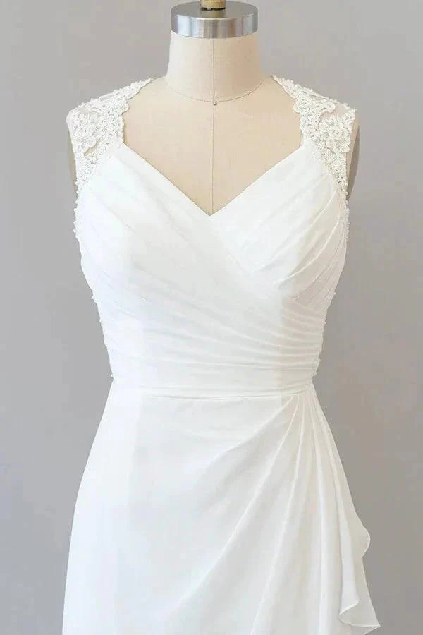 Awesome Long Sheath Lace Chiffon Backless Wedding Dress - Image 5