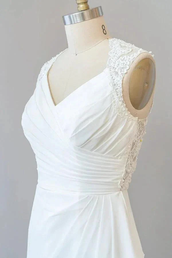 Awesome Long Sheath Lace Chiffon Backless Wedding Dress - Image 6