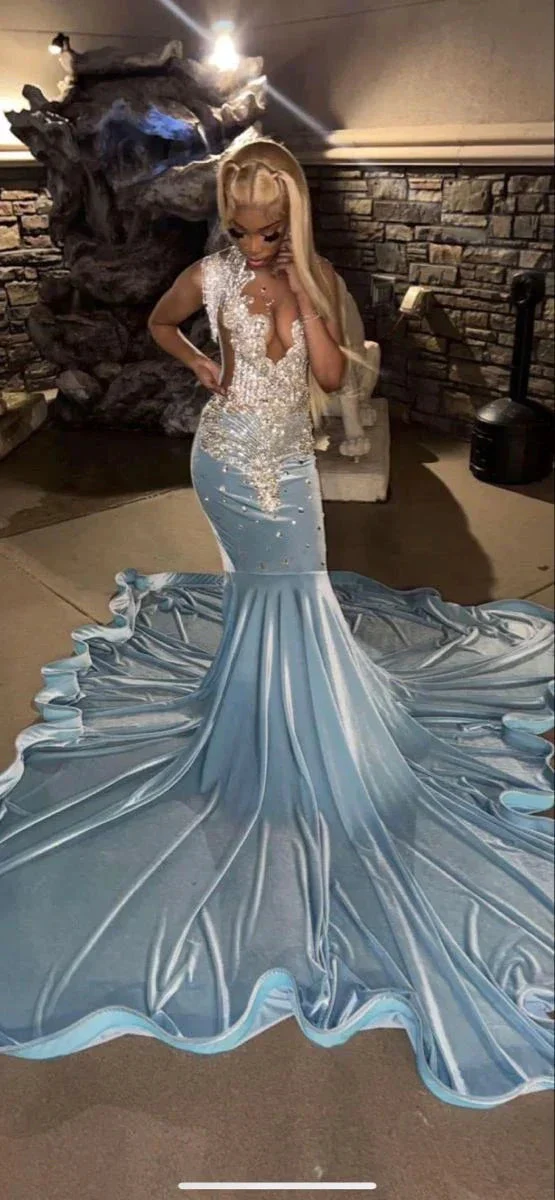 Baby Blue Mermaid African Prom Dress Evening Dress Y6566 - Image 2
