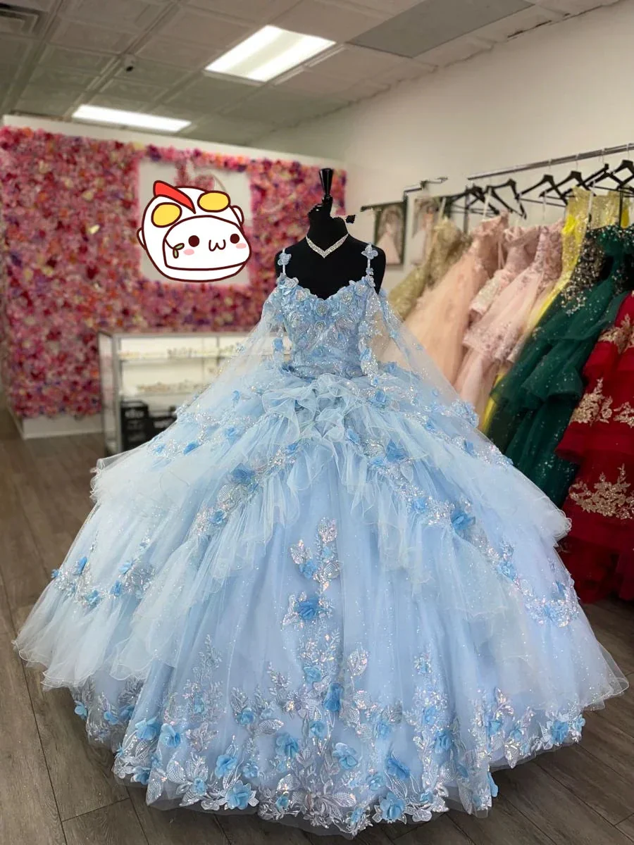 Baby Blue Tulle Appliques Quinceanera Dress,Baby Blue Ball Gown,Sweet 16 Dress ,Y2426 - Image 2